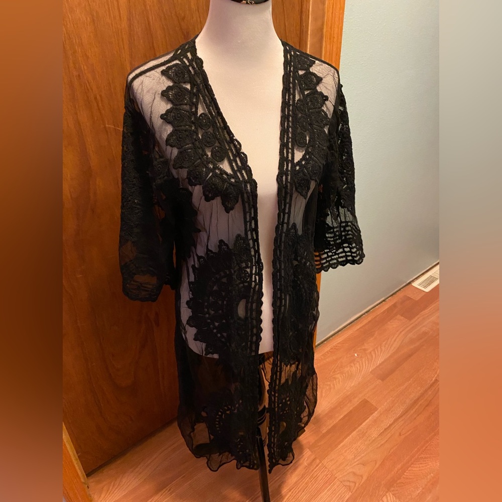 Women’s cover up cardigan,Black lace . Rachel Zoe . One size fits all .